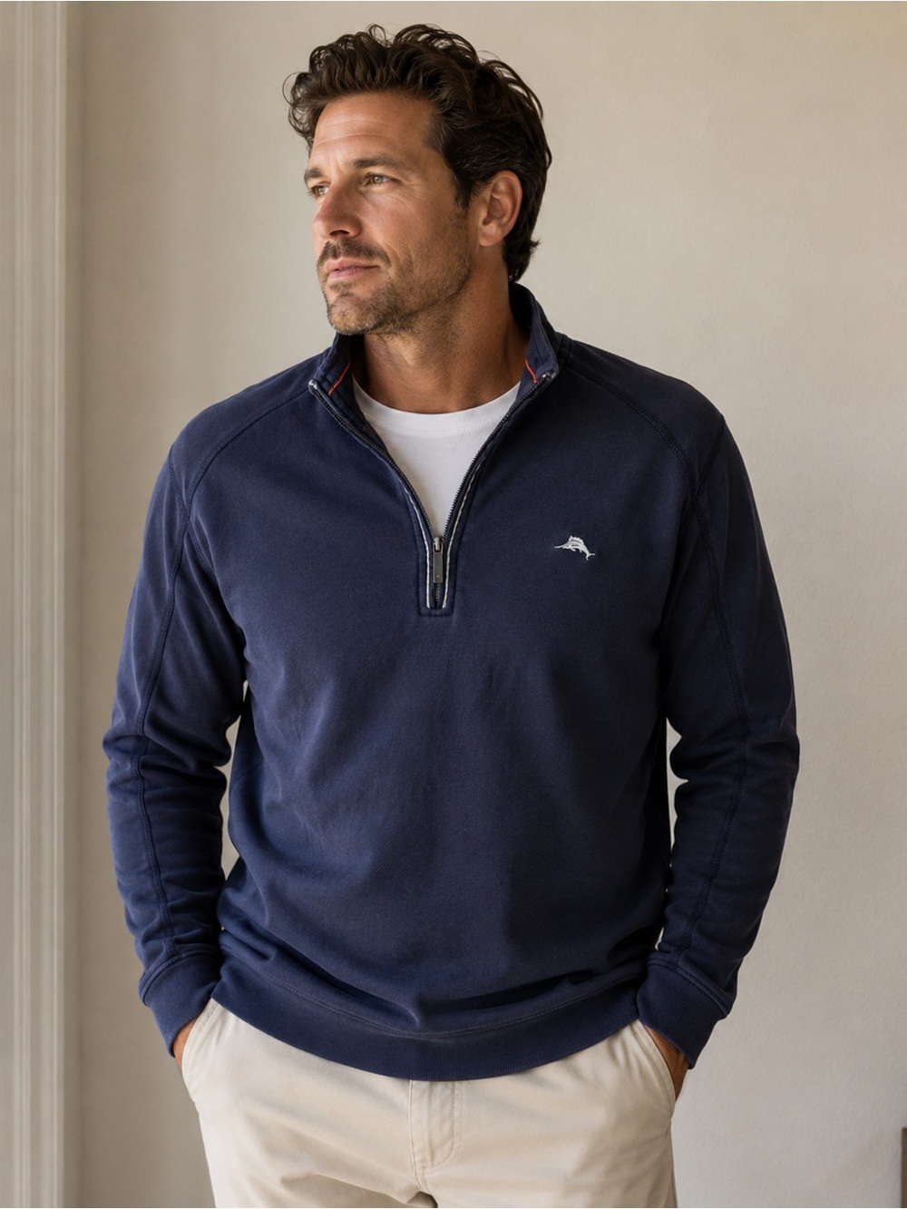 Tommy Bahama Chicago Bears Navy Blue 1/4 Zip Long Sleeve Lightweight Sweater M